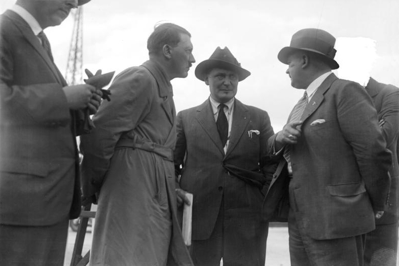 Adolf Hitler in conversation with Hermann Göring and Ernst Röhm in Tempelhof airport